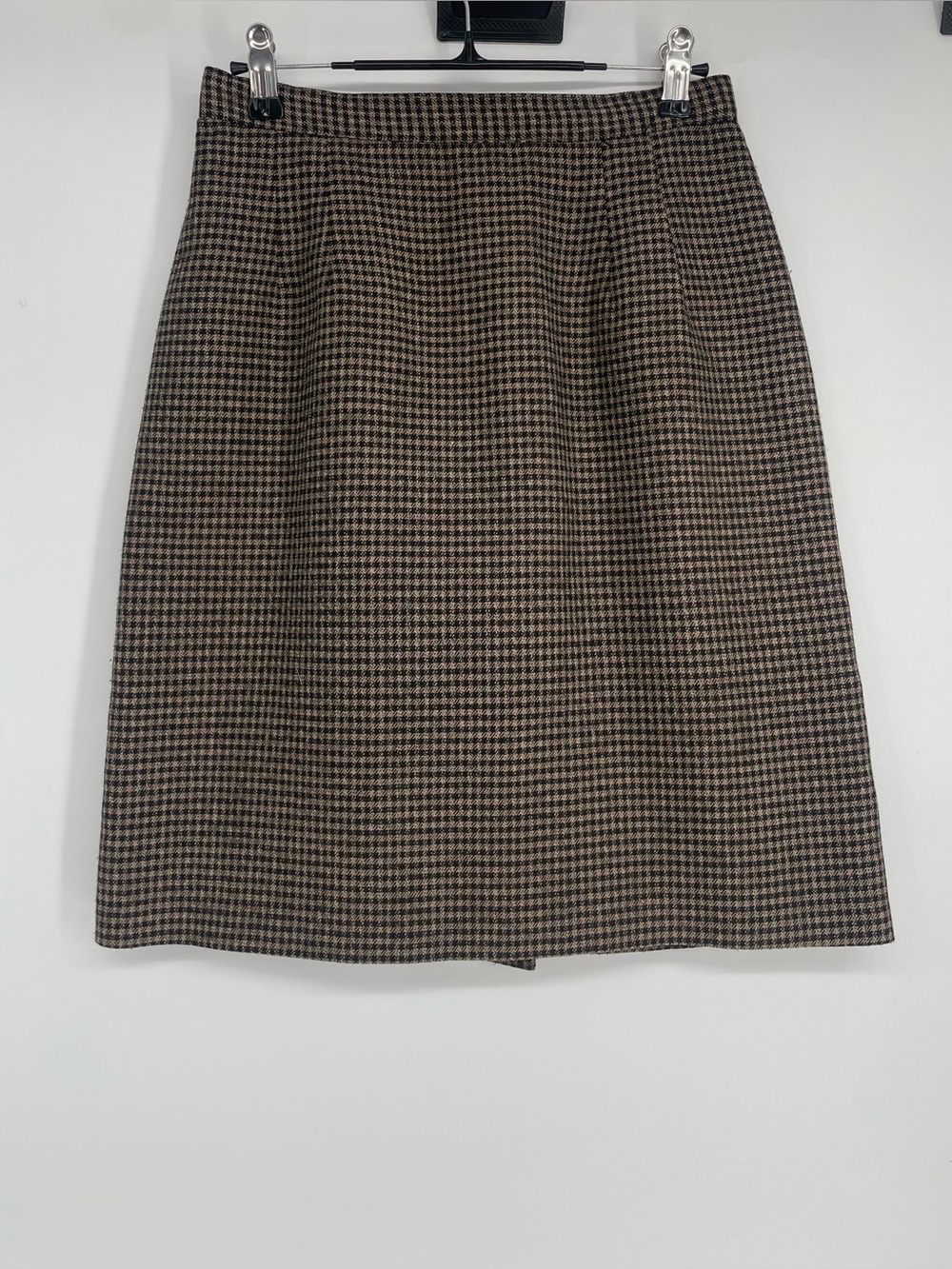 80s 90s Briggs New York Brown Black Houndstooth Classic Pencil Skirt Workwear
